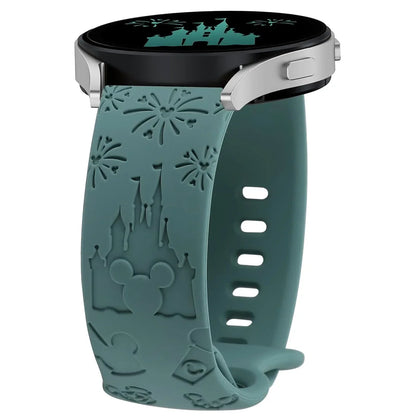 20mm Castle Floral Engraved Band for Samsung Galaxy Watch 7 6 5 4 Silicone Cute Fancy Sport Strap for Watch 5 Pro/Active 2