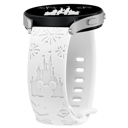 20mm Castle Floral Engraved Band for Samsung Galaxy Watch 7 6 5 4 Silicone Cute Fancy Sport Strap for Watch 5 Pro/Active 2
