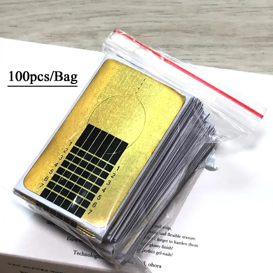 100pcs Nail Art Form French Acrylic UV Nail Gel Tips Extension Forms Guide Stickers Nail Building Gel Curl Forms Mold Manicure