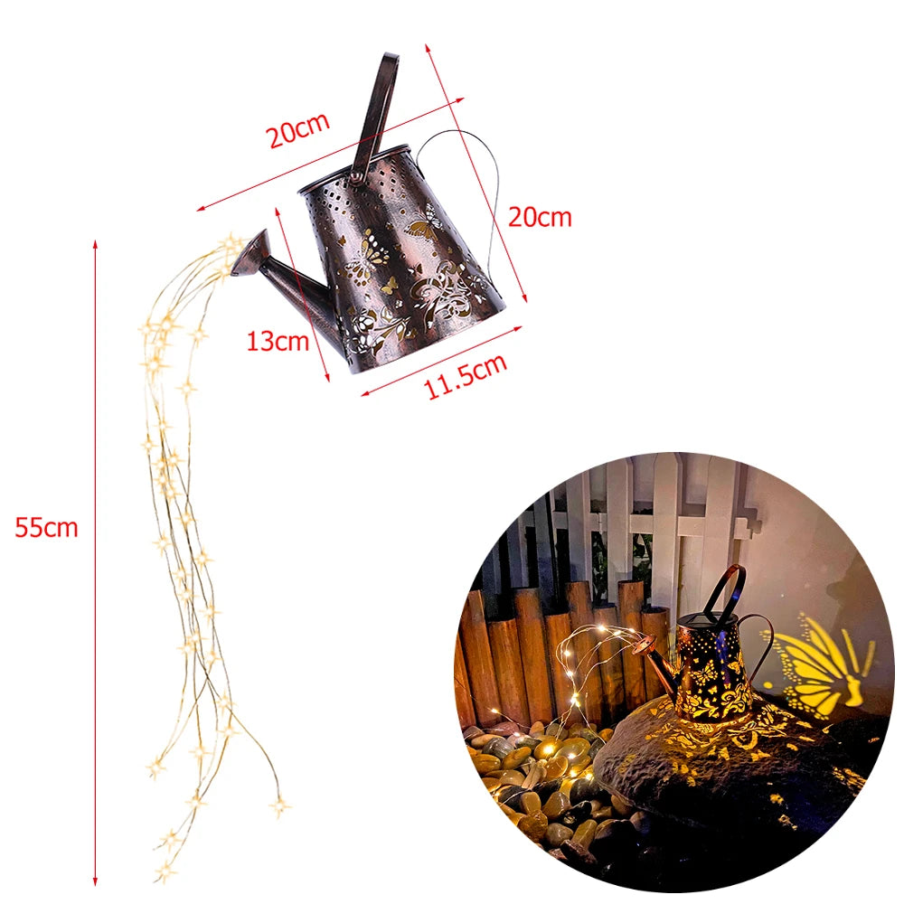 Solar Watering Can Light Butterfly Hanging Waterfall Lamp Waterproof Outdoor Garden Decoration Yard Porch Lawn Landscape Lamp