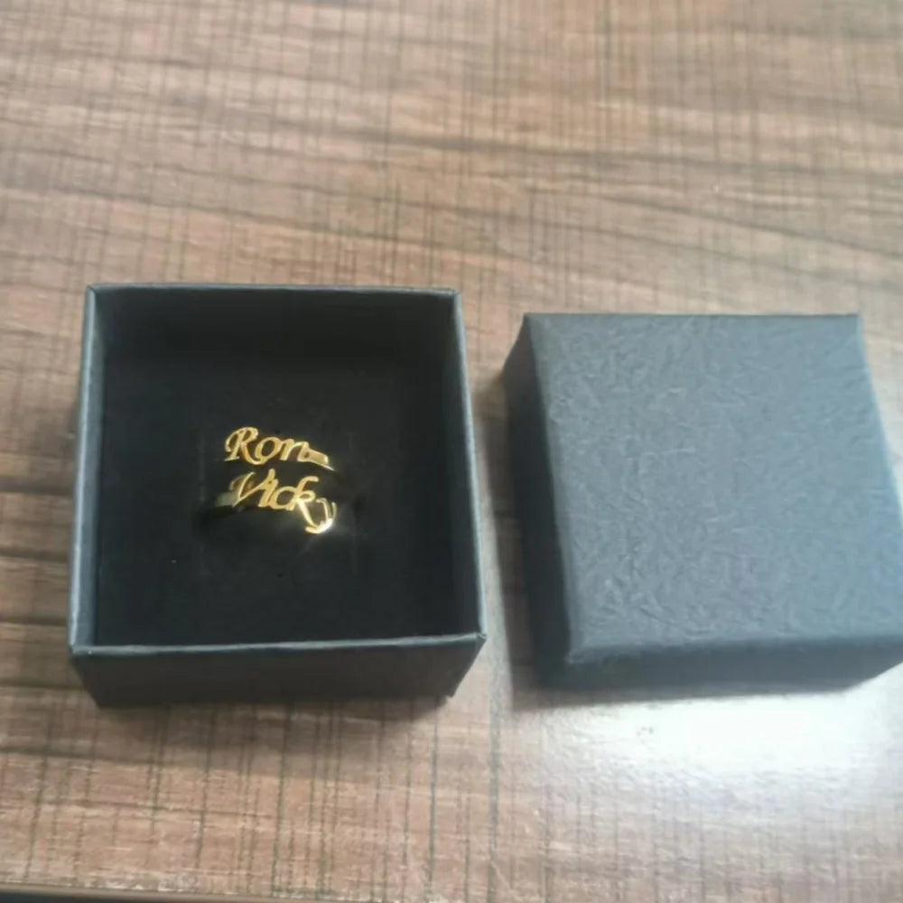 Tangula Personalized Custom 1-3 Names Ring Opening Adjustable Stainless Steel Women Mother  Daughter Couples Best Gift Jewelry