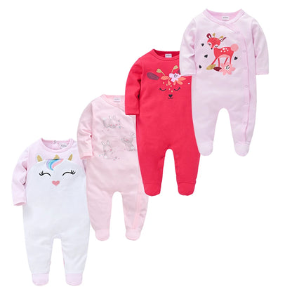 3/4 Pcs Kavkas Boy Romper 100% Cotton Polka Dot O-neck Newborn Baby Girls Clothes Full Sleeve Summer Jumpsuit 0-12 months
