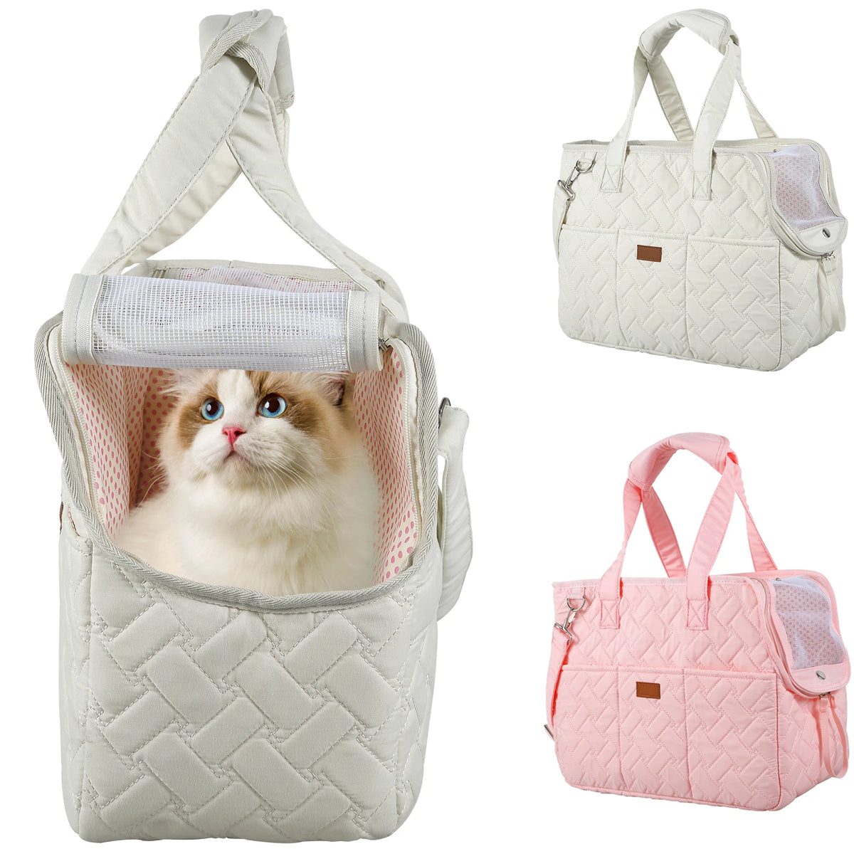 Pet Cat Dog Carrier Backpack with Carrying Strap and Shoulder Strap Oxford Pet Carrier with Breathable Mesh Handheld Pet Bag