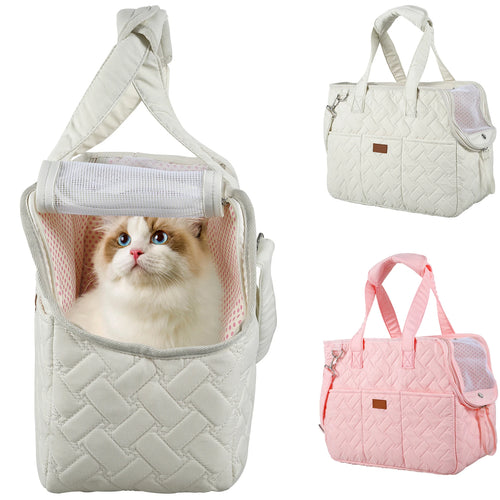 Pet Cat Dog Carrier Backpack with Carrying Strap and Shoulder Strap Oxford Pet Carrier with Breathable Mesh Handheld Pet Bag