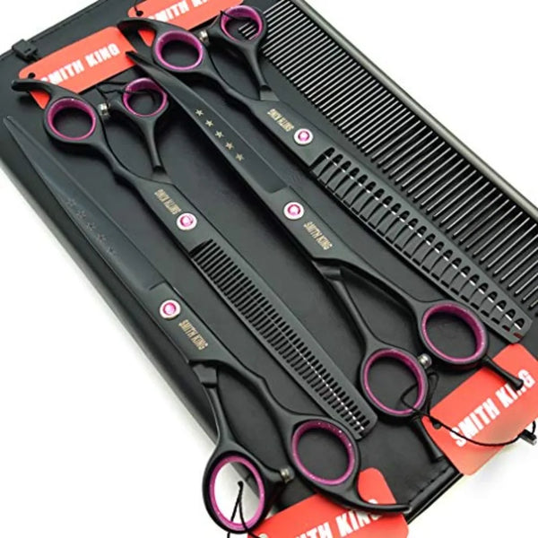 8.0 inches Professional Dog Grooming Scissors Set Straight and thinning and Curved and chunkers 4pcs in 1 Set with Comb