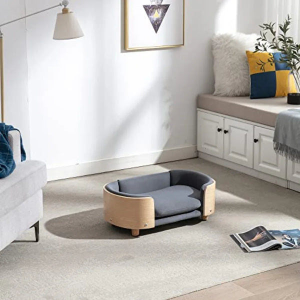 Hayaz Dog Bed Pet Sofa House Dog Cat Bed Small Size Pet Bed with Solid Wood Frame and Washable Velvet Cushion Modern Pet Furnit