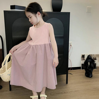 Girls' Sweet Princess Dress Sleeveless Patchwork And Ruffled Design Girl Baby Sleeveless Fluffy Dress