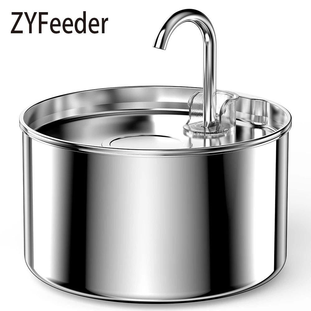 ZYFeeder 2.2L Automatic Cat Water Fountain Square Stainless Steel Bowl Pet Water Feeder Dog Water Fountain Silent（No 5V 1A Plug）