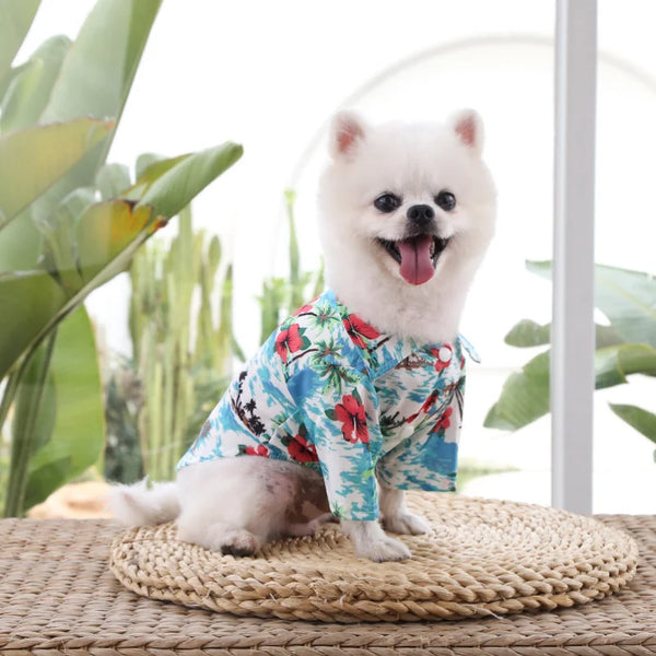 Pet Summer Clothes Hawaiian Holiday Beach Style Shirt Schnauzer Teddy Bear Pomeranian Cats Travel Clothing Styling