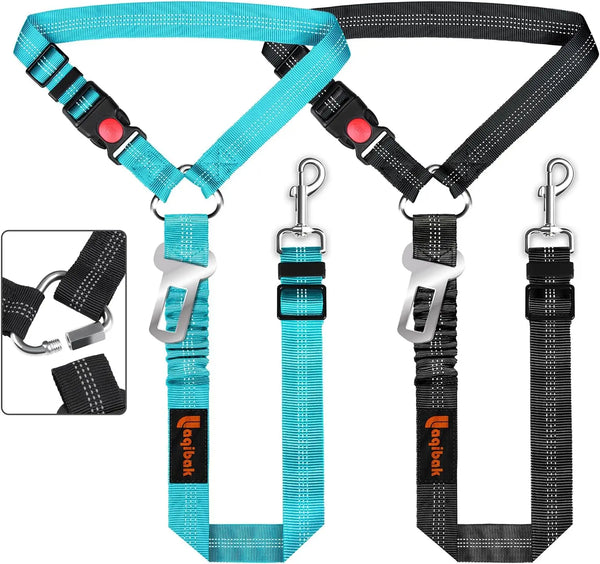 Removable Dog Car Seat Belt Harness, 3-in-1 Retractable Leash with Adjustable Reflective Tether in Blue and Black