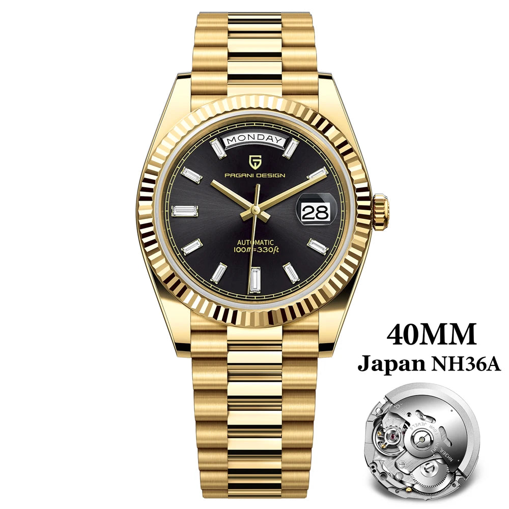 PAGANI DESIGN 2025 New Luxury Rose Gold DD40 Automatic Watch For Men NH36A Mechanical Wristwatch Men Stainless steel Waterproof