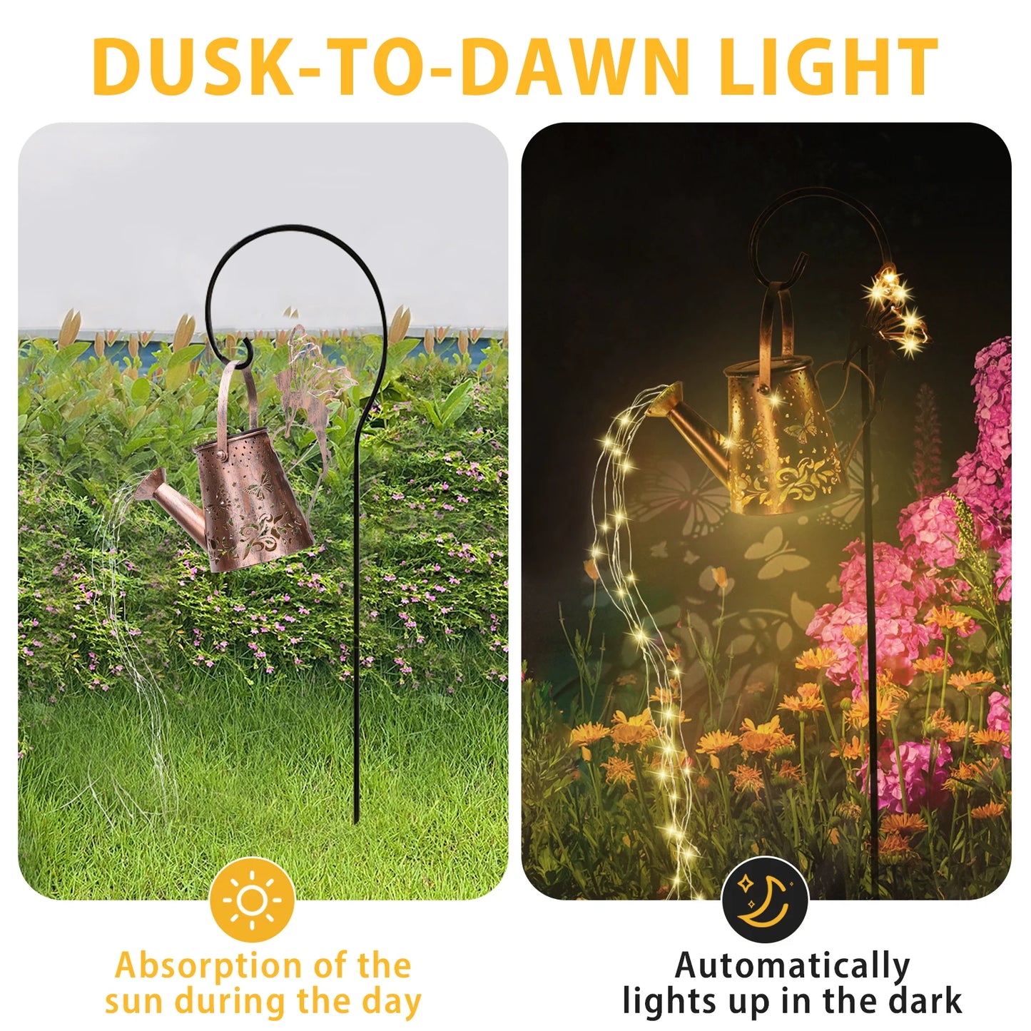 Solar Watering Can Light Butterfly Hanging Waterfall Lamp Waterproof Outdoor Garden Decoration Yard Porch Lawn Landscape Lamp