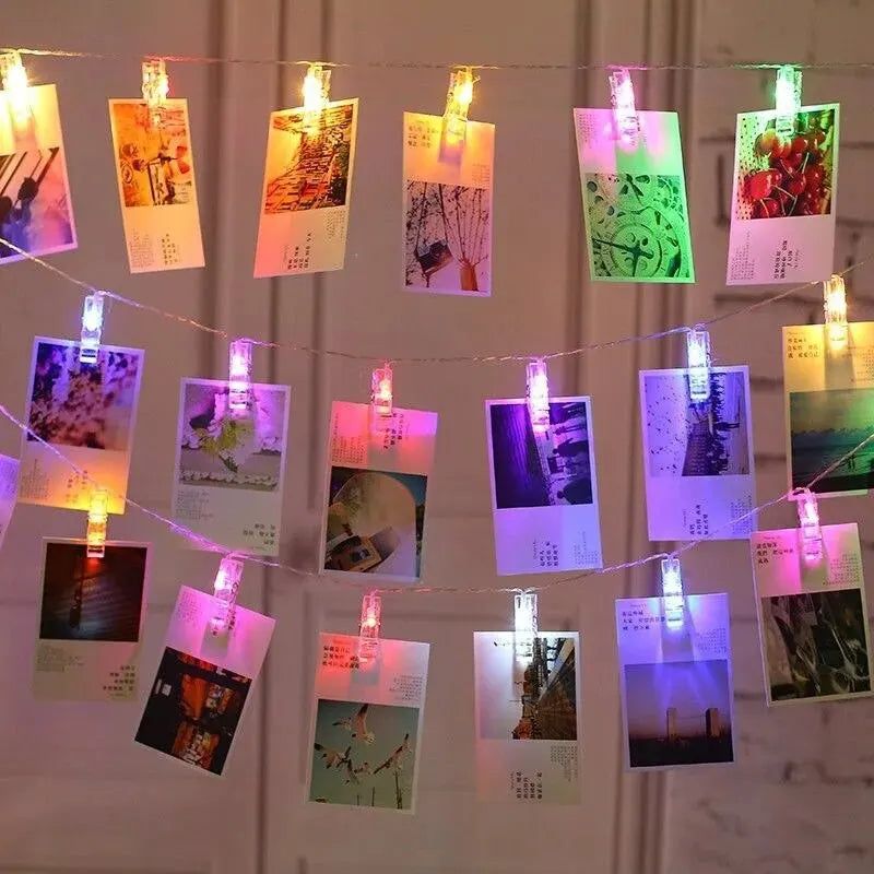 Garland Card Photo Clip String Lights 1.5M 10LEDS Led Fairy Light Bedroom DIY Clothespin Shapes Battery Decoration Lamp