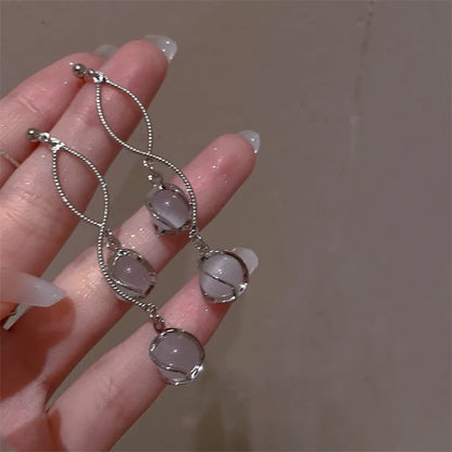 Long Drop Earrings Accessories for Women  Round Cut Synthetic Gems Bridal Wedding Jewelry Decor Elegant Ear Jewelry for Women