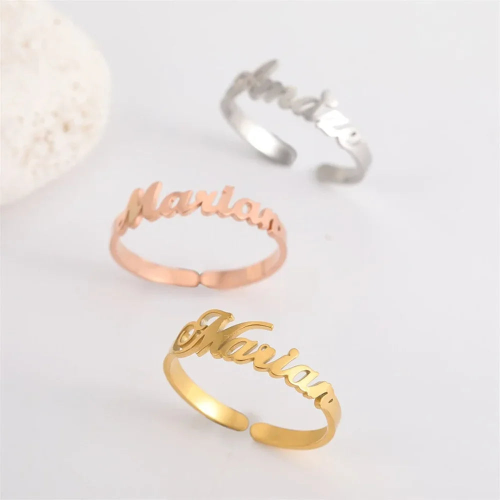 Tangula Personalized Custom 1-3 Names Ring Opening Adjustable Stainless Steel Women Mother  Daughter Couples Best Gift Jewelry