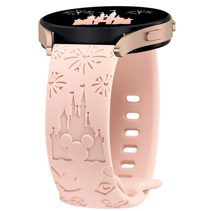 20mm Castle Floral Engraved Band for Samsung Galaxy Watch 7 6 5 4 Silicone Cute Fancy Sport Strap for Watch 5 Pro/Active 2