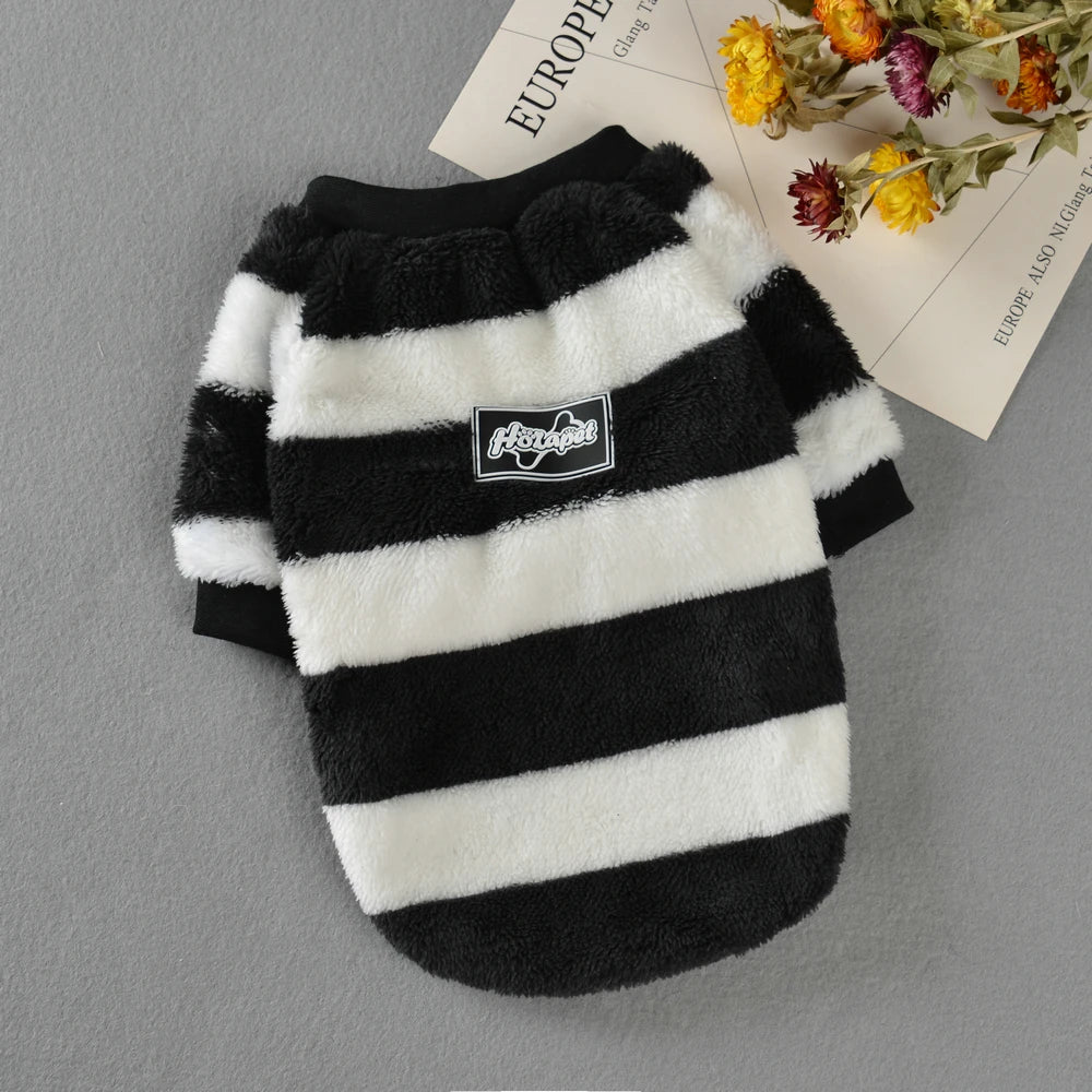 Autumn Winter Cat Striped Clothes Soft Cozy Warm Pet Sweatshirt For Small Dog Cats Kitten Fleece Sweater Puppy Costume Coat Pug