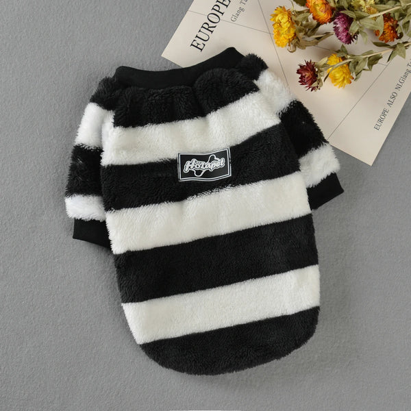 Autumn Winter Cat Striped Clothes Soft Cozy Warm Pet Sweatshirt For Small Dog Cats Kitten Fleece Sweater Puppy Costume Coat Pug