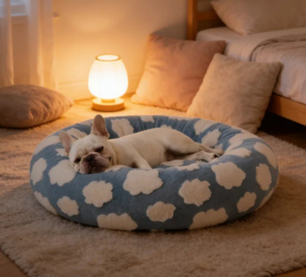 Fluffy Donut Pet Bed Calming Warm Round Bed Washable Anti-Slip Sofa for Dogs & Cats