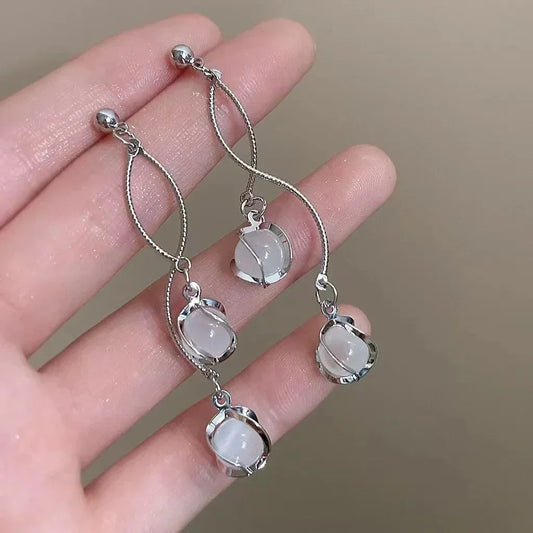 Long Drop Earrings Accessories for Women  Round Cut Synthetic Gems Bridal Wedding Jewelry Decor Elegant Ear Jewelry for Women