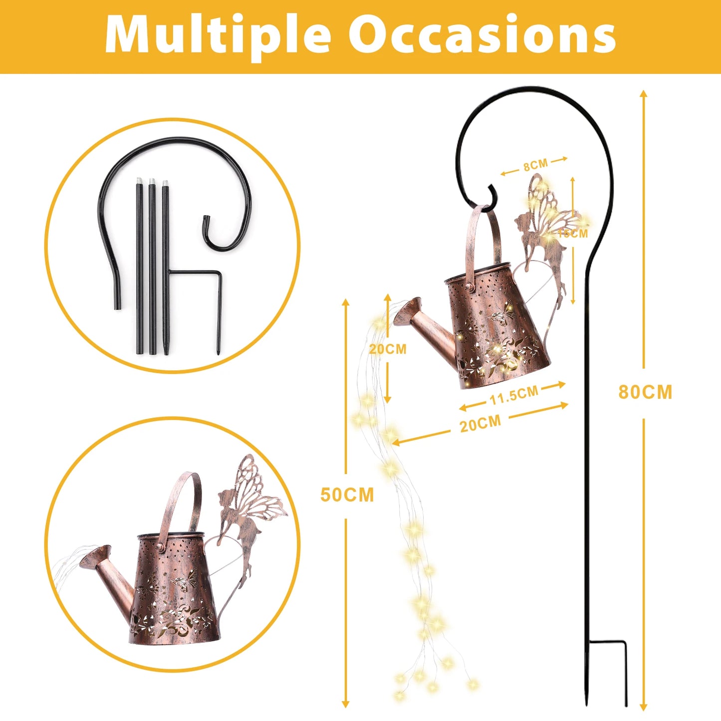 Solar Watering Can Light Butterfly Hanging Waterfall Lamp Waterproof Outdoor Garden Decoration Yard Porch Lawn Landscape Lamp