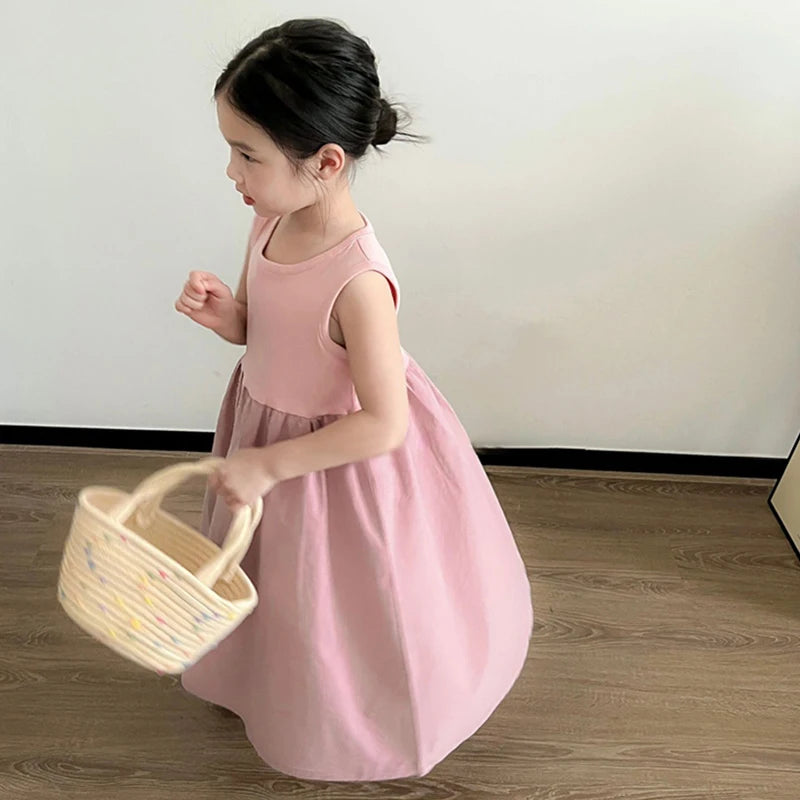 Girls' Sweet Princess Dress Sleeveless Patchwork And Ruffled Design Girl Baby Sleeveless Fluffy Dress