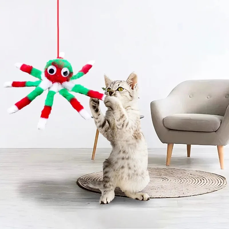 Adjustable Sound Octopus Cat Toy Mint Plush with 1.5ft Elastic Rope Interactive Pet Supplies for Cute Design Cats Playing Toy