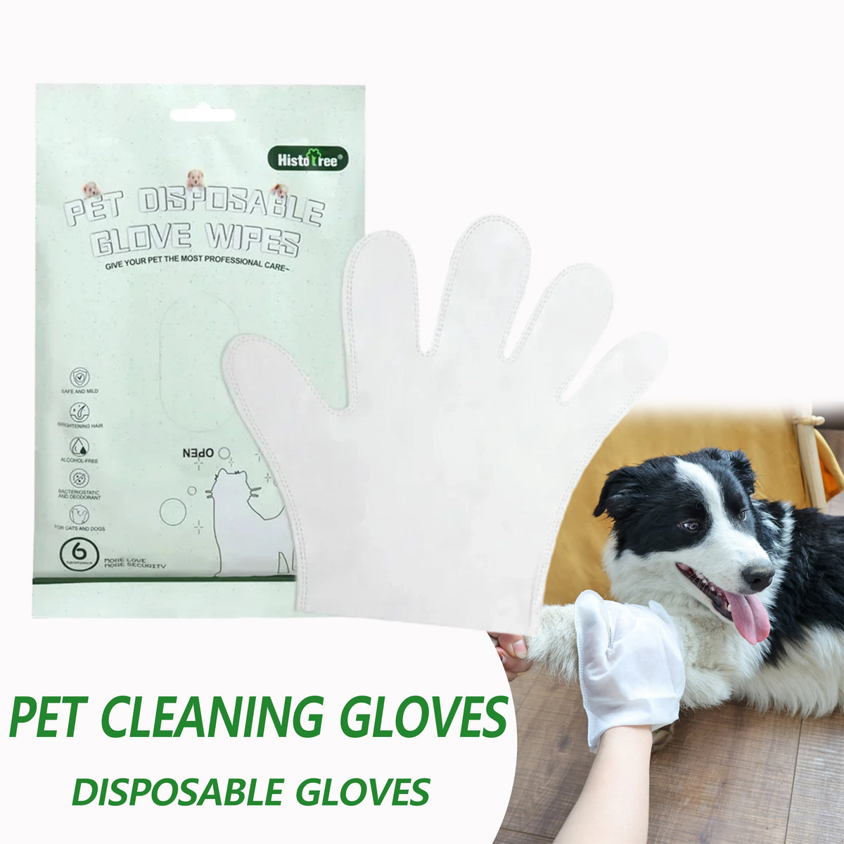 6pcs Pet Body Wipes No Rinse Cleaning Gloves Cat and Dog Grooming Mild Deodorizing Wipes Special Cleaning and Beauty Supplies