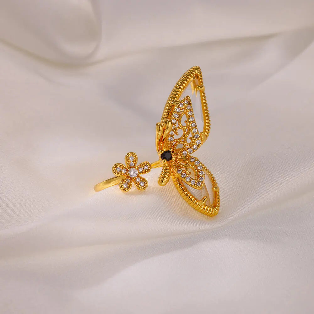 Ziron Butterfly Rings for Women Bling Elegant Stainless Steel Ring 2024 Trend New in Design Couple Jewelry y2k Accessories mujer