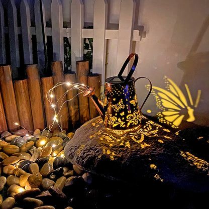 Solar Watering Can Light Butterfly Hanging Waterfall Lamp Waterproof Outdoor Garden Decoration Yard Porch Lawn Landscape Lamp