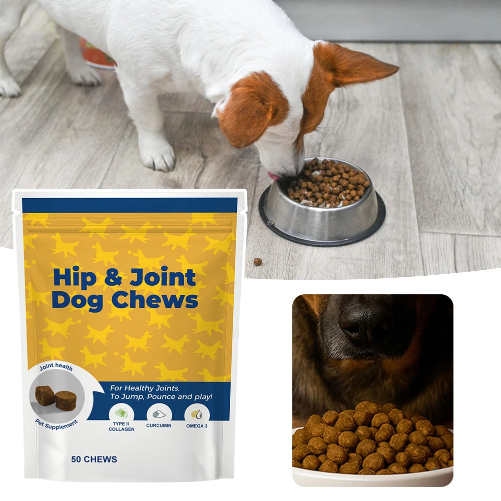 50 Counts Hip & Joint Supplement for Dogs Joint Chews Collagen Glucosamine Chondroitin in Canine Health Omega 3 Curcumin