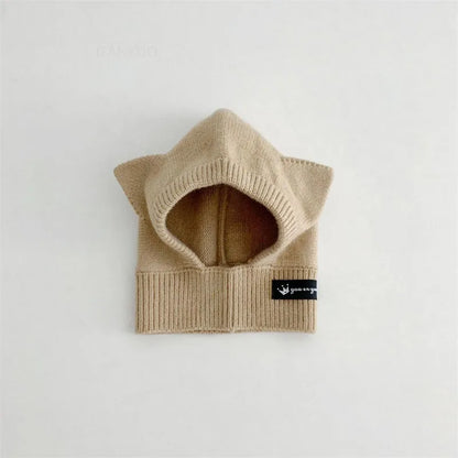 Baby Scarf Hat One-piece Knitted Cap Warm Cute Double Hairball Children Ear Protection Caps Korean Boys Girls Kid Windproof Hats