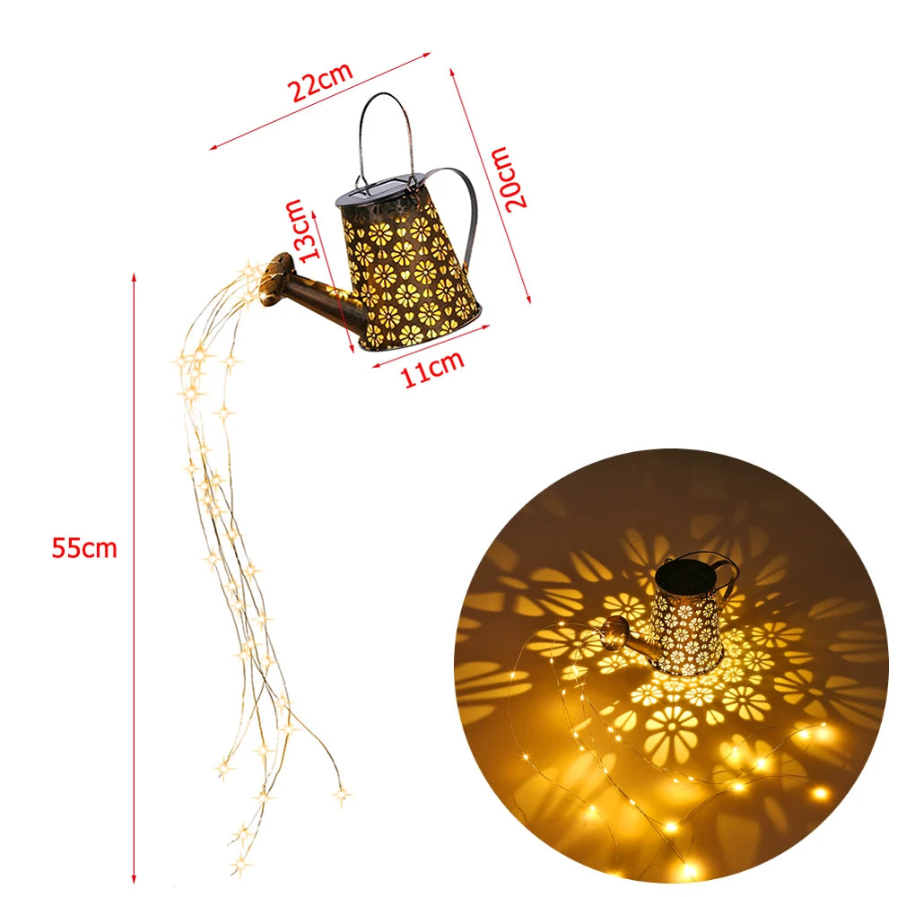 Solar Watering Can Light Butterfly Hanging Waterfall Lamp Waterproof Outdoor Garden Decoration Yard Porch Lawn Landscape Lamp