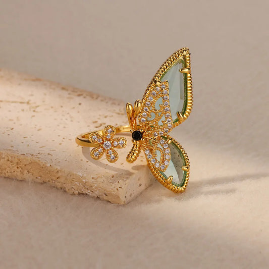 Ziron Butterfly Rings for Women Bling Elegant Stainless Steel Ring 2024 Trend New in Design Couple Jewelry y2k Accessories mujer