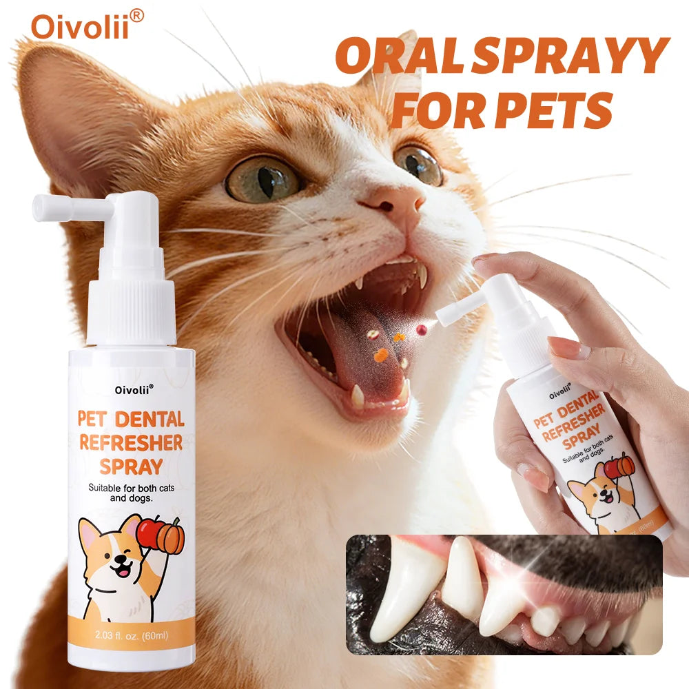 60ml Pet Spray Dog Oral Care Bad Breath Teeth Cleaning Pet Freshener Supply Deodorant Plaque Care Remover Breath