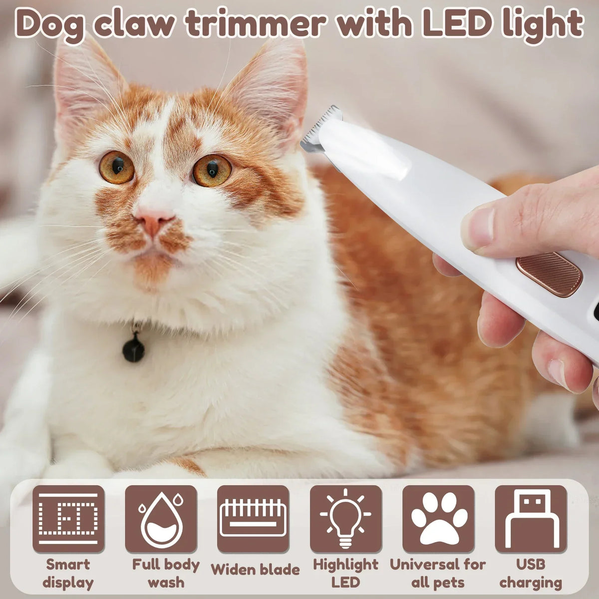 Dog Paw Trimmer with LED Light Fully Waterproof Pet Hair Clipper with LED Display Dog Grooming Scissors 18mm Widened Blade