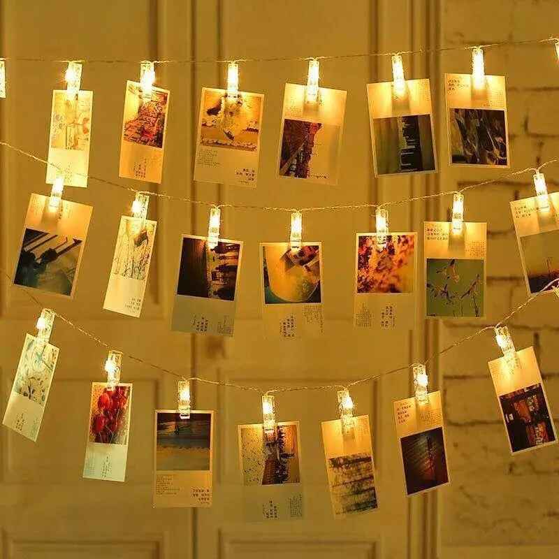 Garland Card Photo Clip String Lights 1.5M 10LEDS Led Fairy Light Bedroom DIY Clothespin Shapes Battery Decoration Lamp