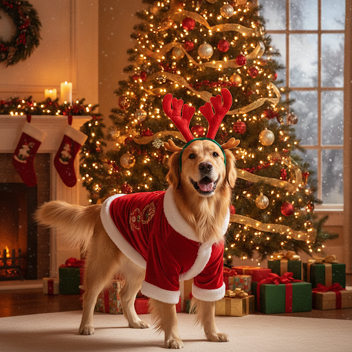 Holiday Reindeer & Santa Pet Costume — Festive Styling